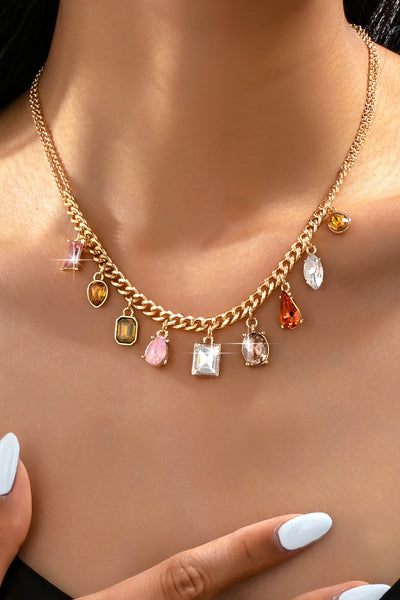 Multi-Shape Earth Tone Crystal Charm Necklace | 80N93404
