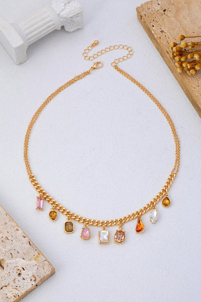 Multi-Shape Earth Tone Crystal Charm Necklace | 80N93404
