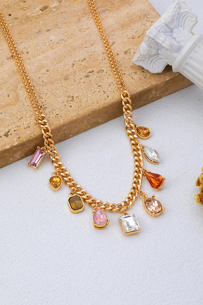 Multi-Shape Earth Tone Crystal Charm Necklace | 80N93404