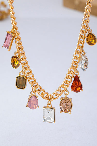 Multi-Shape Earth Tone Crystal Charm Necklace | 80N93404