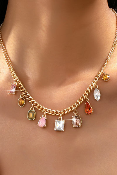 Multi-Shape Earth Tone Crystal Charm Necklace | 80N93404