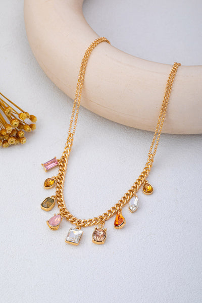 Multi-Shape Earth Tone Crystal Charm Necklace | 80N93404