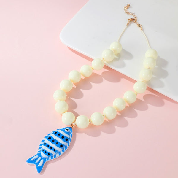 Blue Fish Pendant Beaded Necklace | 40NK9750