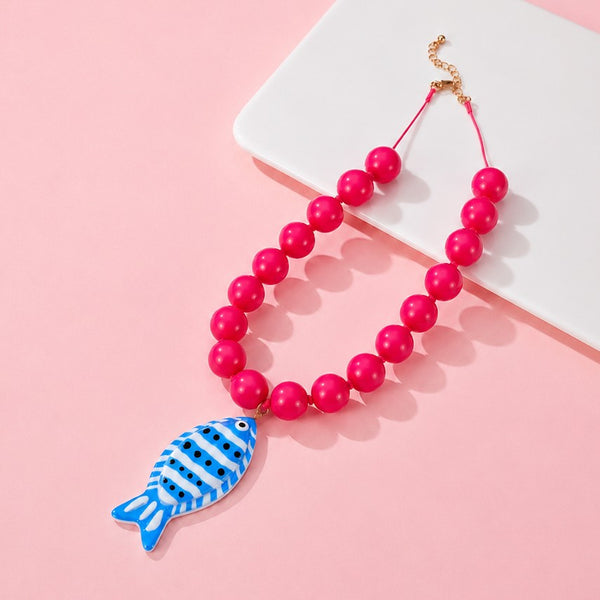 Blue Fish Pendant Beaded Necklace | 40NK9750
