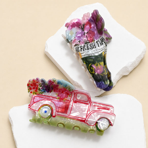 FLOWER BOUQUET & VINTAGE FLOWER TRUCK HAIR CLAW | 40H1150