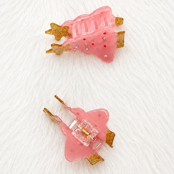 PASTEL PINK GEMSTONE CHRISTMAS TREE HAIR CLAW | 40H1151