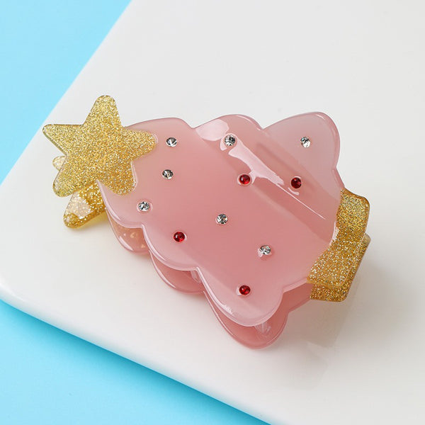 PASTEL PINK GEMSTONE CHRISTMAS TREE HAIR CLAW | 40H1151