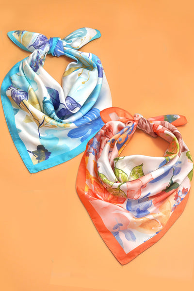 Floral Flower Silk Finish Bandana Scarf | 40SC730