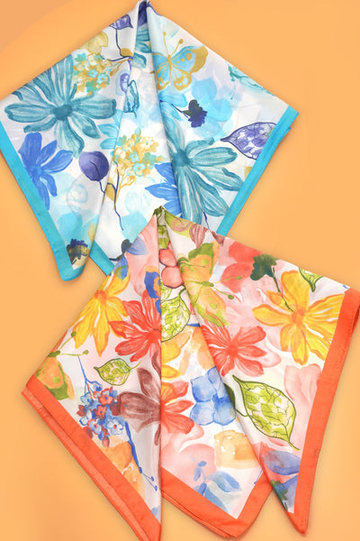 Floral Flower Silk Finish Bandana Scarf | 40SC730