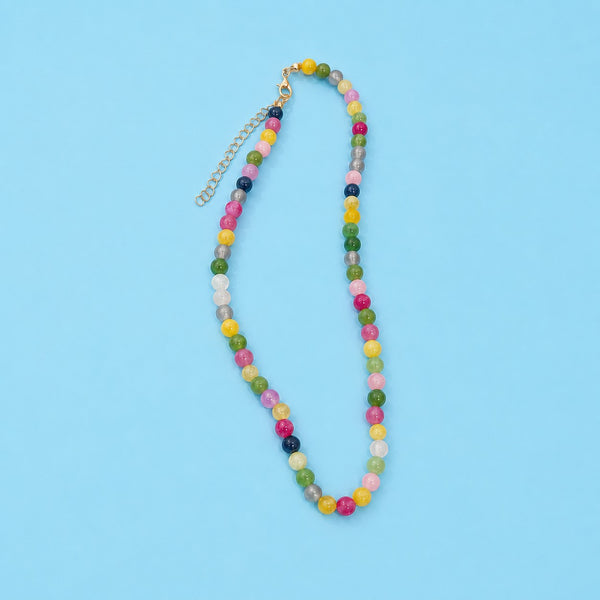 NATURAL AGATE GLASS SEMI PRECIOUS BEAD NECKLACE | 40NK9754