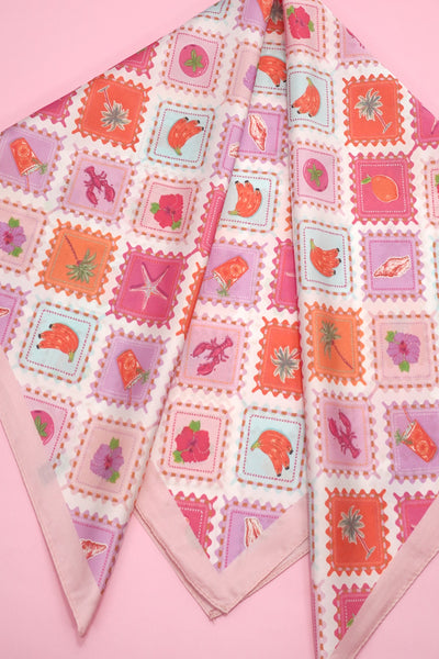 Postal Stamp Lobster Flower Silk Finish Scarf | 40SC731