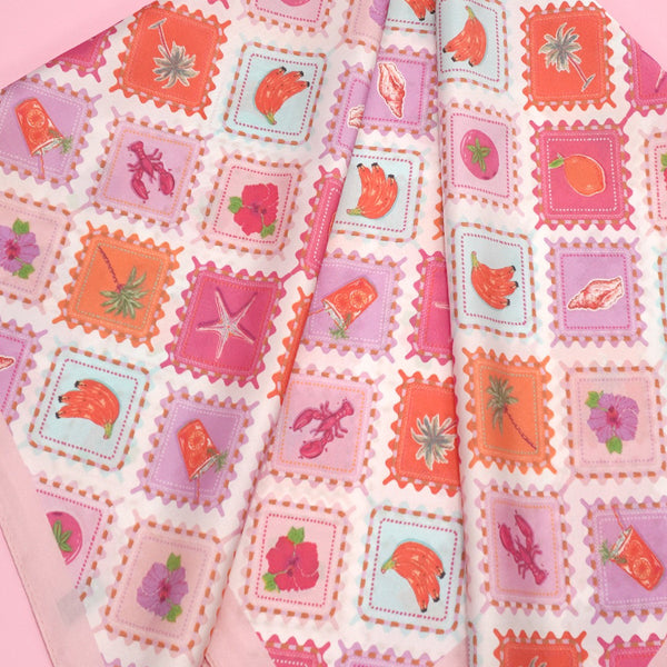 Postal Stamp Lobster Flower Silk Finish Scarf | 40SC731