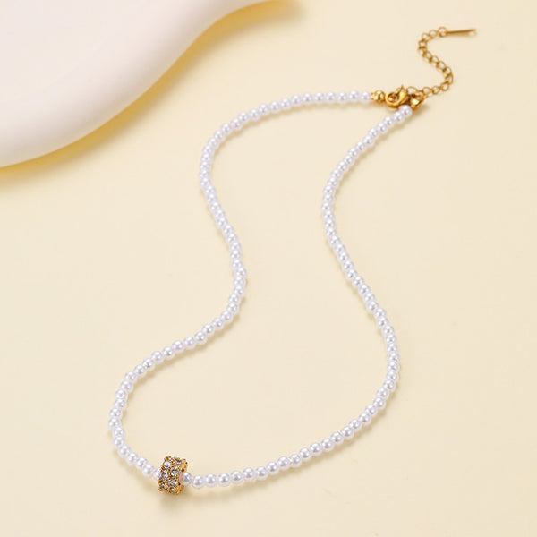 Pearl Spherical Encrusted Rhinestone Charm Necklace|40NK9758