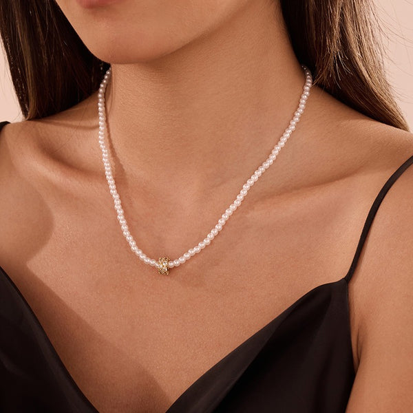 Pearl Spherical Encrusted Rhinestone Charm Necklace|40NK9758