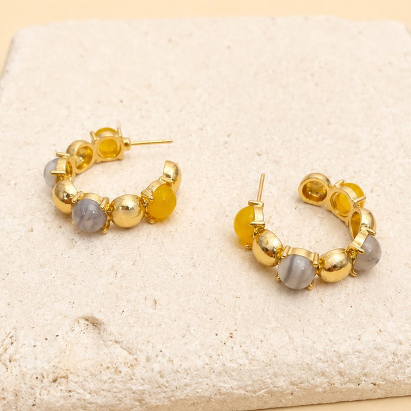 Multi-Color Cabochon Gold Hoop Earrings | 40E532