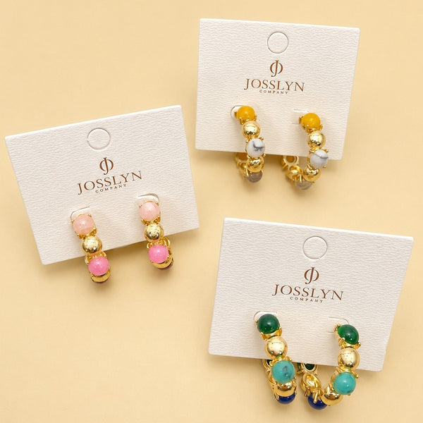 Multi-Color Cabochon Gold Hoop Earrings | 40E532
