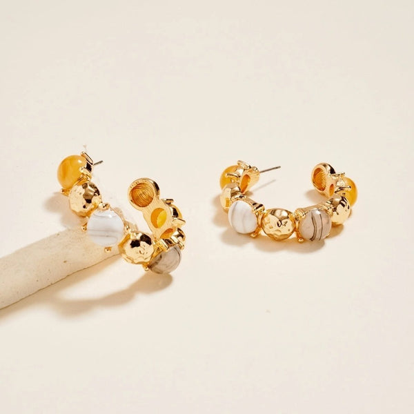 Multi-Color Cabochon Gold Hoop Earrings | 40E532