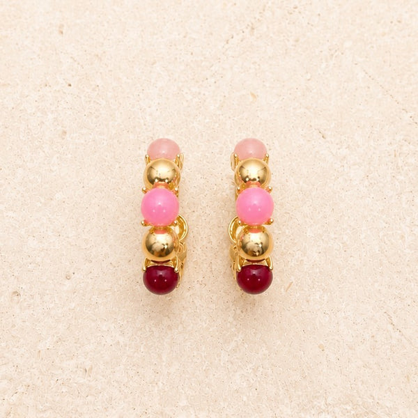 Multi-Color Cabochon Gold Hoop Earrings | 40E532