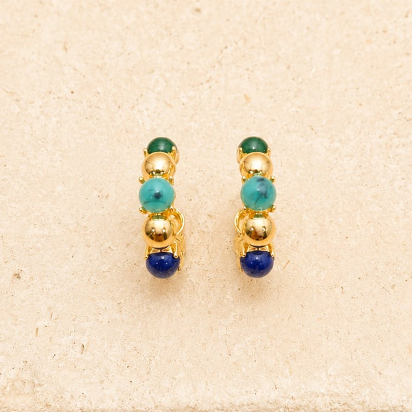Multi-Color Cabochon Gold Hoop Earrings | 40E532