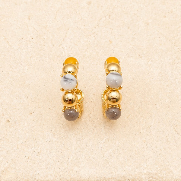 Multi-Color Cabochon Gold Hoop Earrings | 40E532