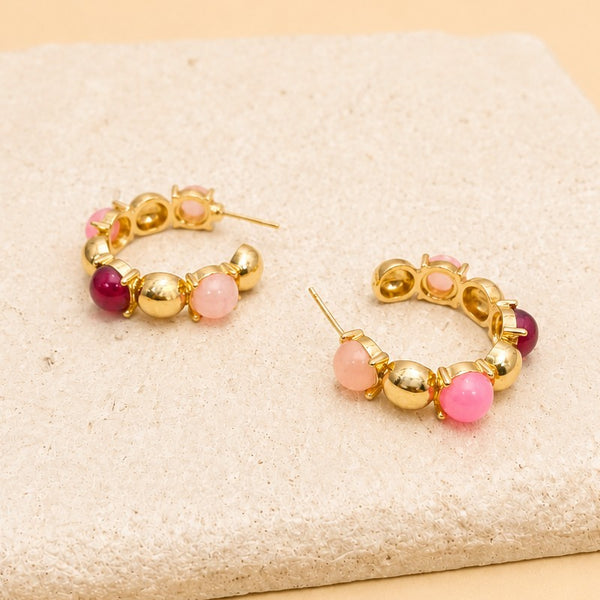 Multi-Color Cabochon Gold Hoop Earrings | 40E532