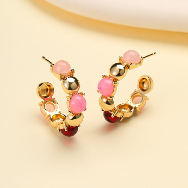 Multi-Color Cabochon Gold Hoop Earrings | 40E532