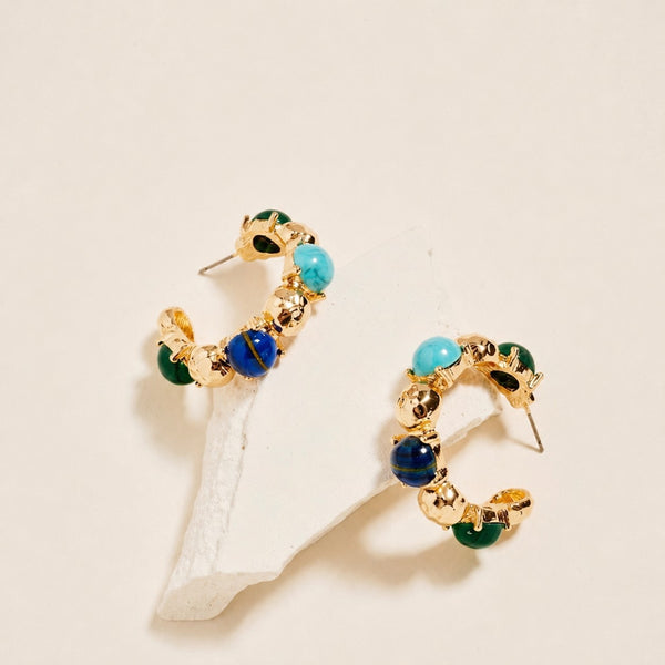 Multi-Color Cabochon Gold Hoop Earrings | 40E532