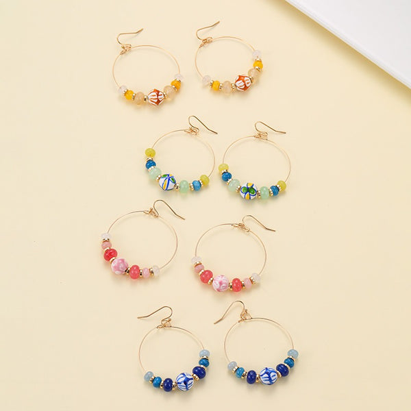Colorful Resin Beaded Fish Hook Hoop Earrings | 40E533