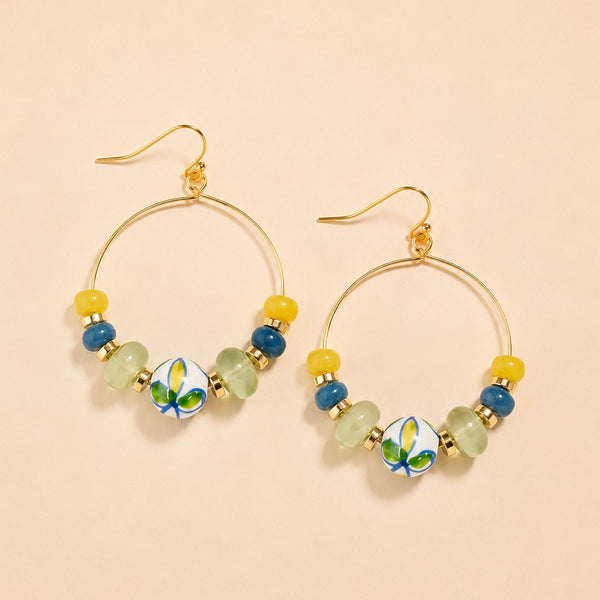 Colorful Resin Beaded Fish Hook Hoop Earrings | 40E533