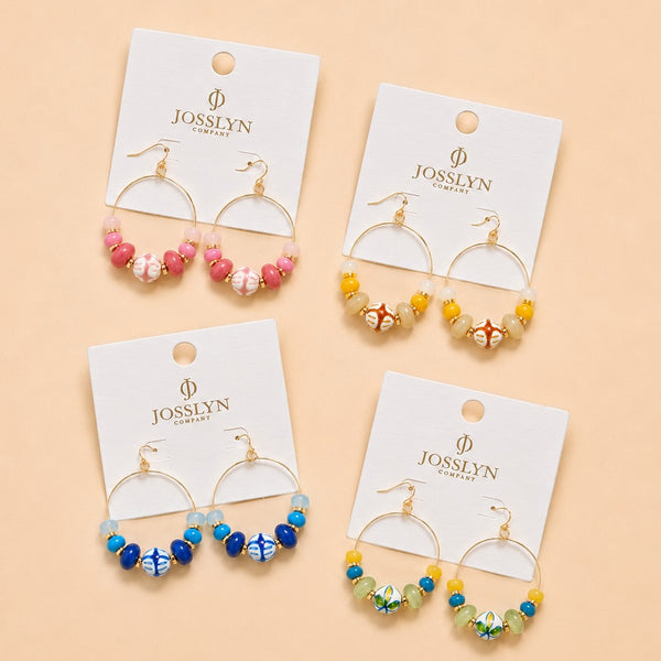 Colorful Resin Beaded Fish Hook Hoop Earrings | 40E533