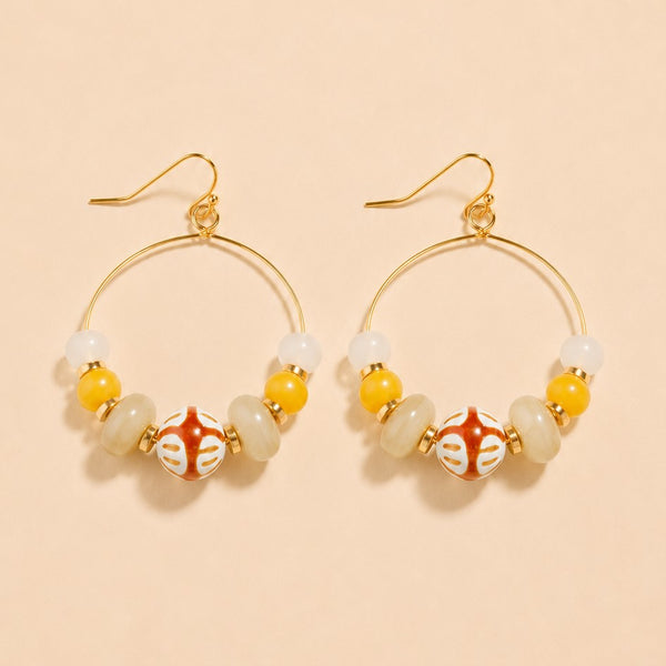 Colorful Resin Beaded Fish Hook Hoop Earrings | 40E533