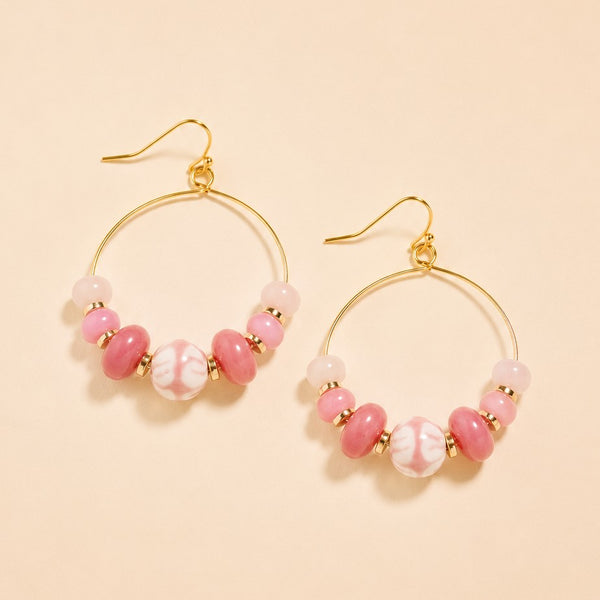 Colorful Resin Beaded Fish Hook Hoop Earrings | 40E533