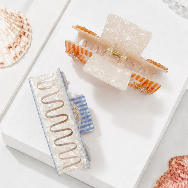 Coastal Striped Seashell & Starfish Hair Claw Clips| 40H1158