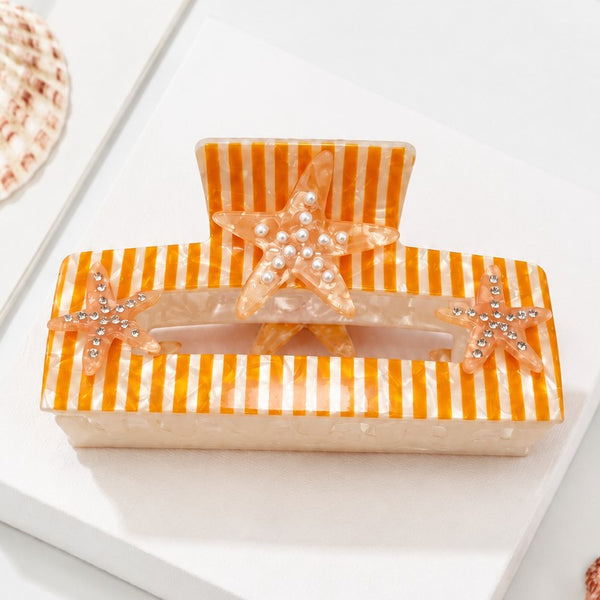 Coastal Striped Seashell & Starfish Hair Claw Clips| 40H1158