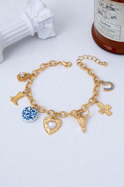 Western Multi Boot Cross Heart Charm Bracelet | 80B1865