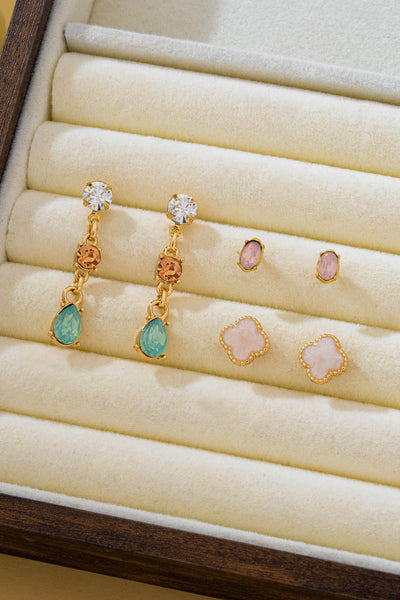 Mixed Clover Rhinestone Stud & Drop Trio Earring Set | 80E62676