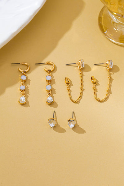 Crystal Stud & Linear Opal Drop Trio Earring Set | 80E62680