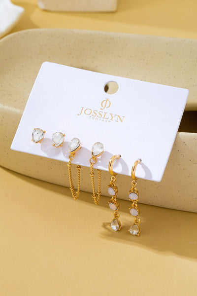 Crystal Stud & Linear Opal Drop Trio Earring Set | 80E62680