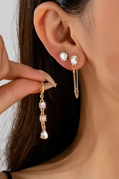 Crystal Stud & Linear Opal Drop Trio Earring Set | 80E62680