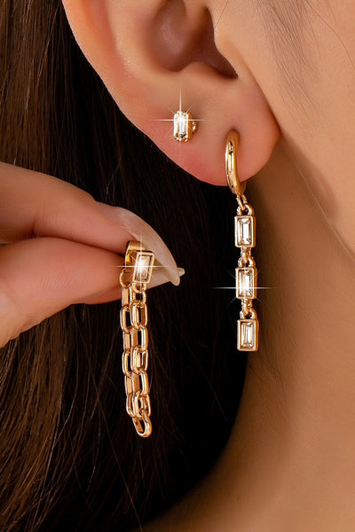 Geometric Baguette Stud & Chain Trio Earring Set | 80E62681