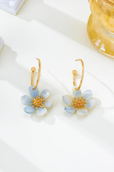 Resin Marbled Floral Hoop Earrings | 80E62697
