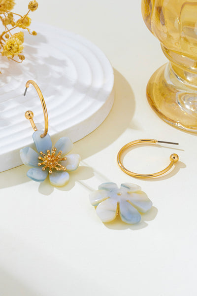 Resin Marbled Floral Hoop Earrings | 80E62697