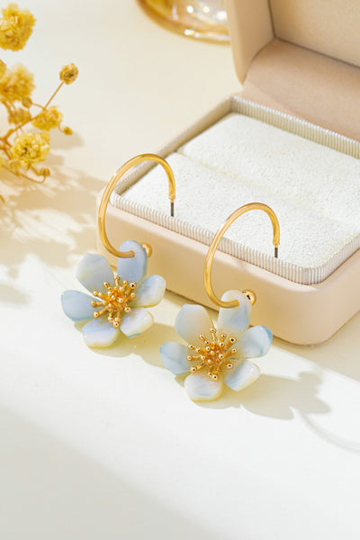 Resin Marbled Floral Hoop Earrings | 80E62697