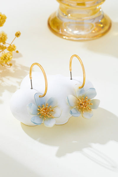 Resin Marbled Floral Hoop Earrings | 80E62697