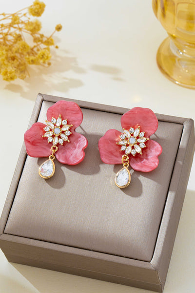 Marbled Resin Floral Rhinestone Drop Earrings | 80E62723