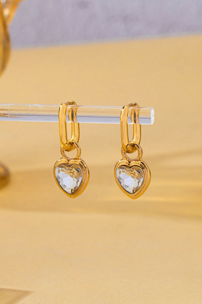 Crystal Heart Charm Drop Huggie Hoop Earrings | 80E62707