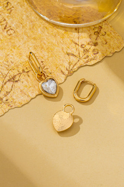 Crystal Heart Charm Drop Huggie Hoop Earrings | 80E62707