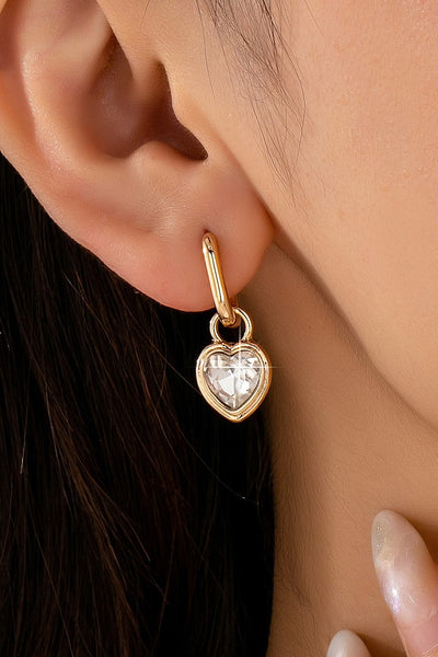 Crystal Heart Charm Drop Huggie Hoop Earrings | 80E62707
