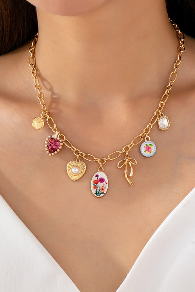 Vintage Bow Porcelain Multi-Charm Link Necklace | 80N93422