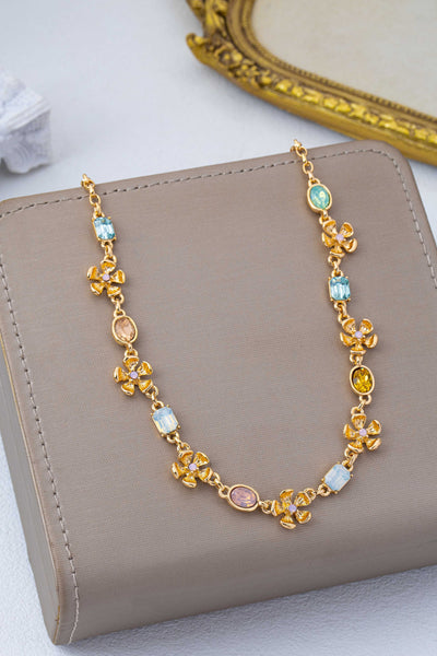 Vintage Floral & Pastel Crystal Link Necklace | 80N93432